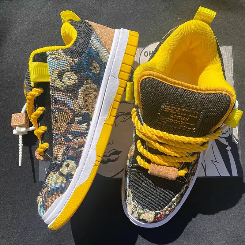 Ravexa™ StreetCore Rope-Lace Mixed-Material Skate-Style Sneakers